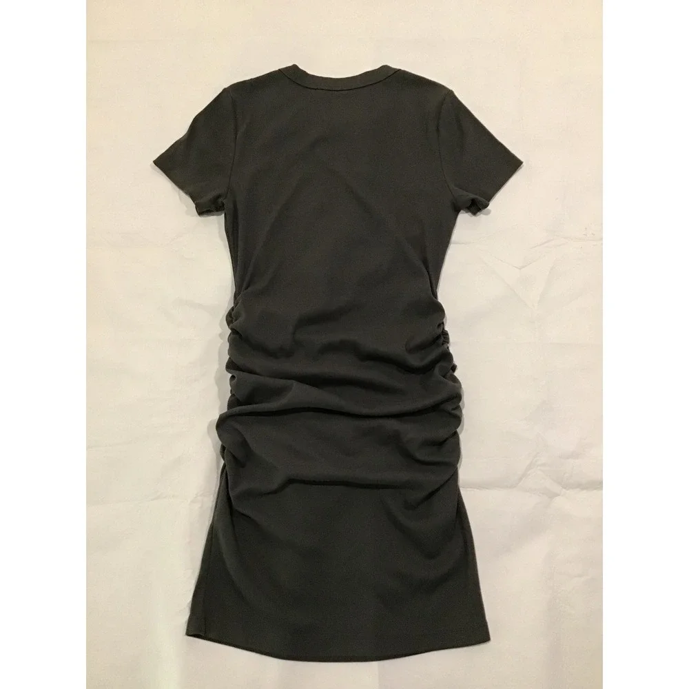 Michael Stars Womens Ribbed Ruched Side T-Shirt Mini Dress Charcoal Grey XL - Picture 3 of 5